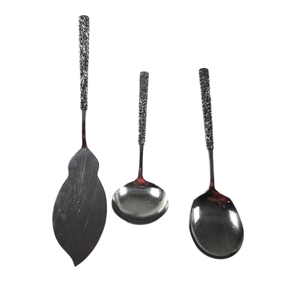 Vintage Lifetime Cutlery Floral Garden 3 Pc Serving Set Stainless Japan
